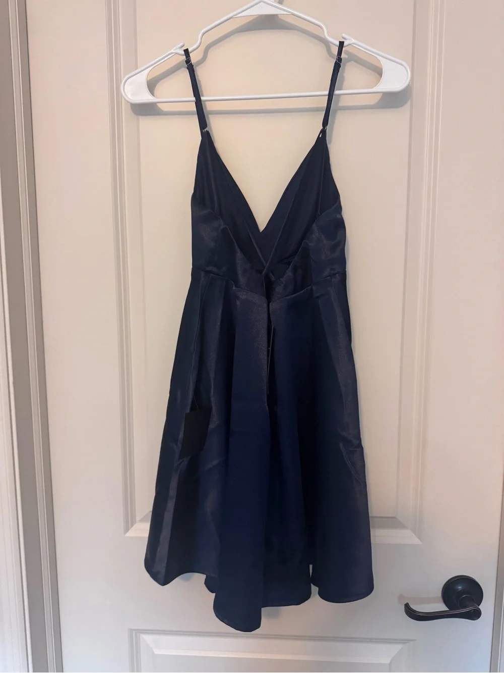 Lulu's Navy Satin V-Neck Mini Dress